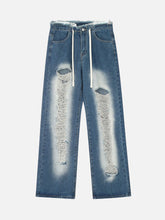 High Street Distressed Washed Distressed Drawstring Jeans